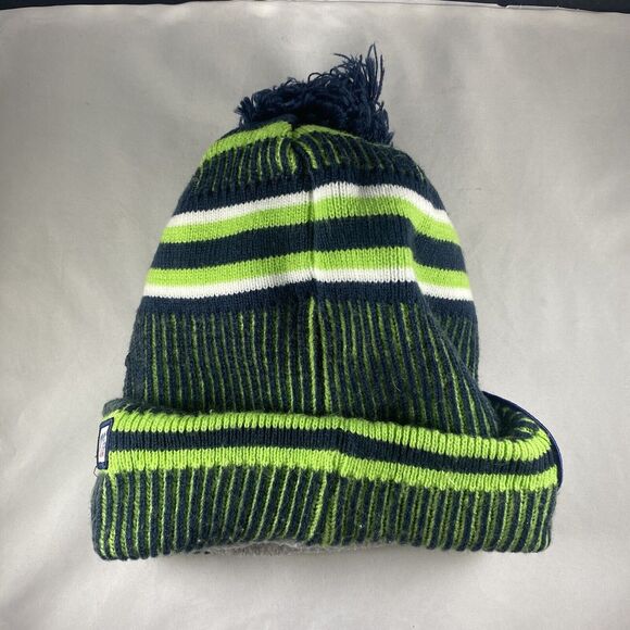 New Era NFL Seattle Seahawks Hat Pom Pom Knit Winter Retro Snow Beanie One Size - Picture 4 of 5